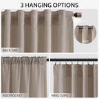 Nanspring Ecru Curtains 63 Inch Length for Living Room Linen Blend Luxury Light Filtering Semi Sheer Curtain Back Tab Rustic Decor Natural Farmhouse Elegant Boho Drapes for Bedroom 52x63, 2 Panels