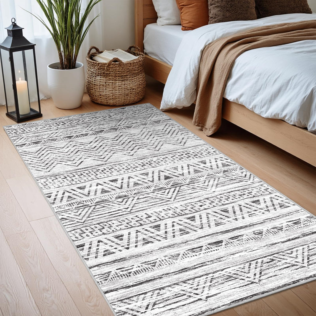 2x4 Runner Rug Washable Moroccan: Non Slip Entryway Throw Rugs Grey