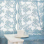 YJ YANJUN Vintage Lace Curtains 63 Inch Length-Victorian Floral Pattern Stone Blue Sheer Curtains for Boys Bedroom Privacy Summer Beach Themed Ocean Coastal Room Decor 2 Panles W52 X L63 Dusty Blue