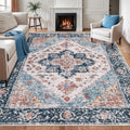 SERISSA 8x10 Washable Non Slip Boho Area Rug for Living Room，Blue Orange