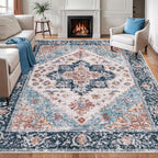 SERISSA 8x10 Washable Non Slip Boho Area Rug for Living Room，Blue Orange