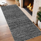 2x6 Washable Hallway Runner Rug - Moroccan Non-Slip Indoor Table Long Runners for Entryway Soft Low Pile Neutral Rugs for Kitchen Waterproof Geometric Carpet for Bedroom Bathroom Laundry 2x6 Black