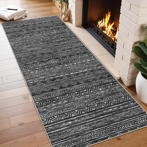 2x6 Runner Rug Washable Moroccan: Non Slip Kitchen Long Floor Mat Black