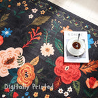 Rugcomf Round Rug 6ft Washable Circle Rug Non Slip Low Pile Boho Floral Small Circular Rug for Bedroom, Bathroom, Entryway, Kids Room, Office, College Dorm(Black)