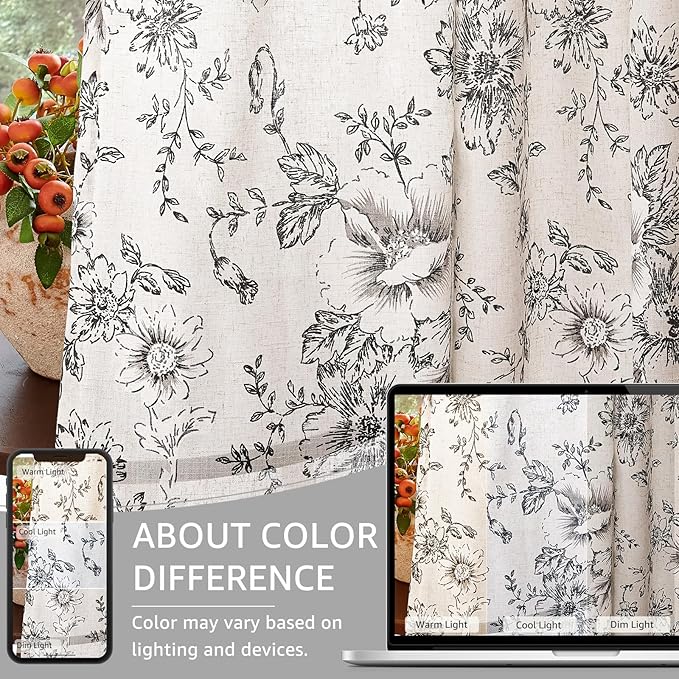 jinchan Vintage Floral Linen Curtains 102 Long for Living Room 2 Panels