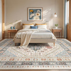 Washable Rugs 8x10 Area Rugs for Living Room, Non-Slip Backing Large Rug for Nursery Room, Vintage Floral Bedroom Rugs, Thin Indoor Home Decor Soft Farmhouse Rug (Blue/Red/Multi,8'x10')