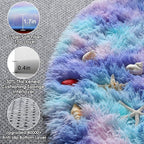 ONASAR Rainbow Round Area Rugs 5ft, Soft Bedroom Circle Rug Mats for Kids Girls Teen Room, Mermaid Fluffy Plush Shaggy Carpet for Baby Nursery Living Room Playroom Home Decor Princess Castle