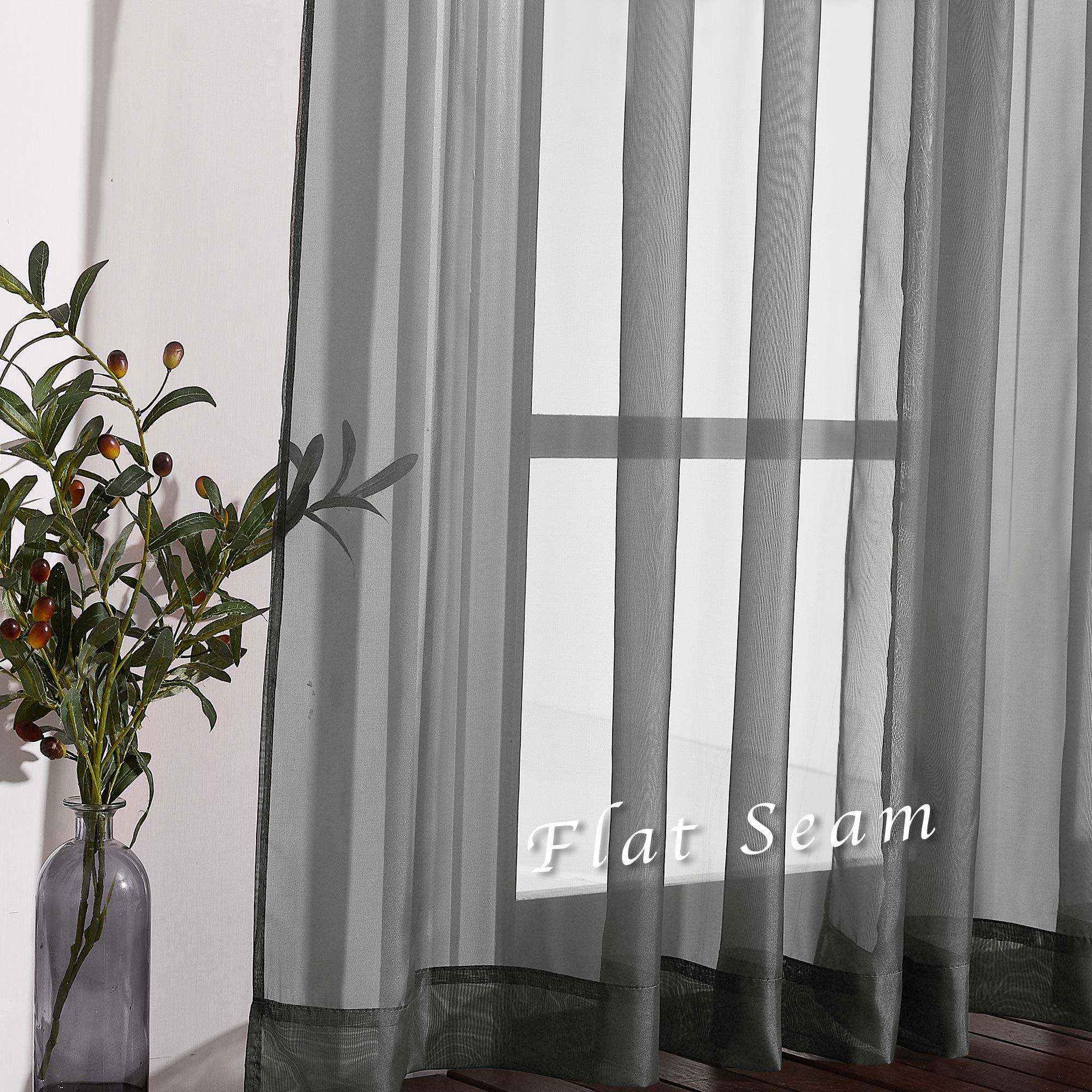 NICETOWN 45 Inch Sheer Curtains - Grommet Top Window Treatment Voile Panels for Bedroom & Kitchen & Loft (54" Wide, Dark Grey, Set of 2)