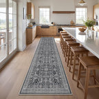 Hallway Washable Runner Rug 2x10 - Non Slip Vintage Kitchen Runner Rugs for Entryway Low-Pile Waterproof Long Runners for Living Room Bedroom Medallion Indoor Floor Mat for Bathroom Laundry Black