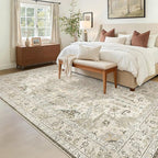 Madane 5x7 Area Rugs for Living Room, Stain Resistant Washable Rugs, Non-Slip Backing Area Rug, Vintage Home Decor Rug for Bedroom (Ivory/Brown, 5'x7')