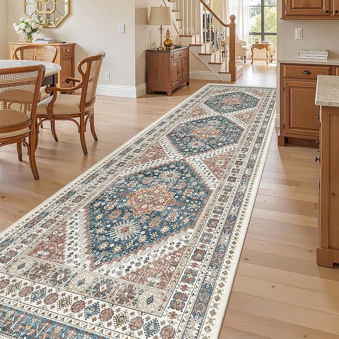 Madane Hallway Runner Rug 3x10 Washable Kitchen Runners 10ft, Navy Blue