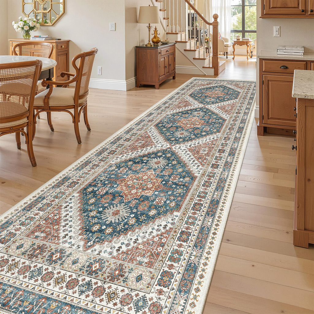 Madane Hallway Runner Rug 3x10 Washable Kitchen Runners 10ft, Navy Blue