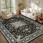 ExpediX 9x12 Area Rugs Living Room: Washable Rug for Bedroom Black Gold