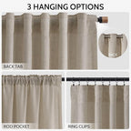 Nanspring Cobblestone Linen Curtains for Living Room 98 Inches Long Light Filtering Semi Sheer Curtain Back Tab Modern Farmhouse Decor Elegant Drapes for Bedroom Dinner Room 52x98, 2 Panels