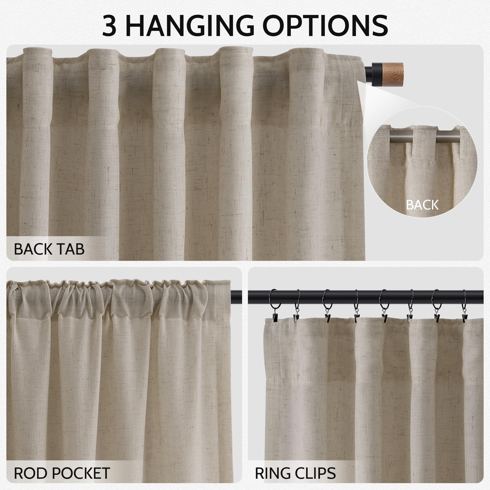 Nanspring Cobblestone Linen Curtains 80 Inch Length for Living Room Light Filtering Semi Sheer Curtain Back Tab Modern Farmhouse Decor Elegant Drapes for Bedroom Dinner Room 52x80, 2 Panels