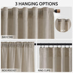 Nanspring Cobblestone Linen Curtains 80 Inch Length for Living Room Light Filtering Semi Sheer Curtain Back Tab Modern Farmhouse Decor Elegant Drapes for Bedroom Dinner Room 52x80, 2 Panels