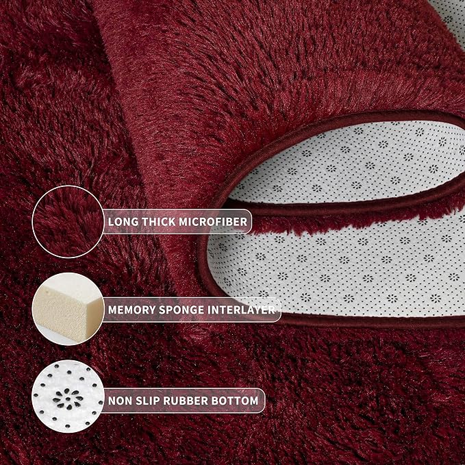 Tepook Fluffy Burgundy Rugs for Living Room, 6x9 Dark Red Area Rug for Bedroom, Soft Shaggy Plush Floor Carpet for Kids Girls Boys Room, Indoor Non Slip and Washable Carpets for Nursery Home Decor