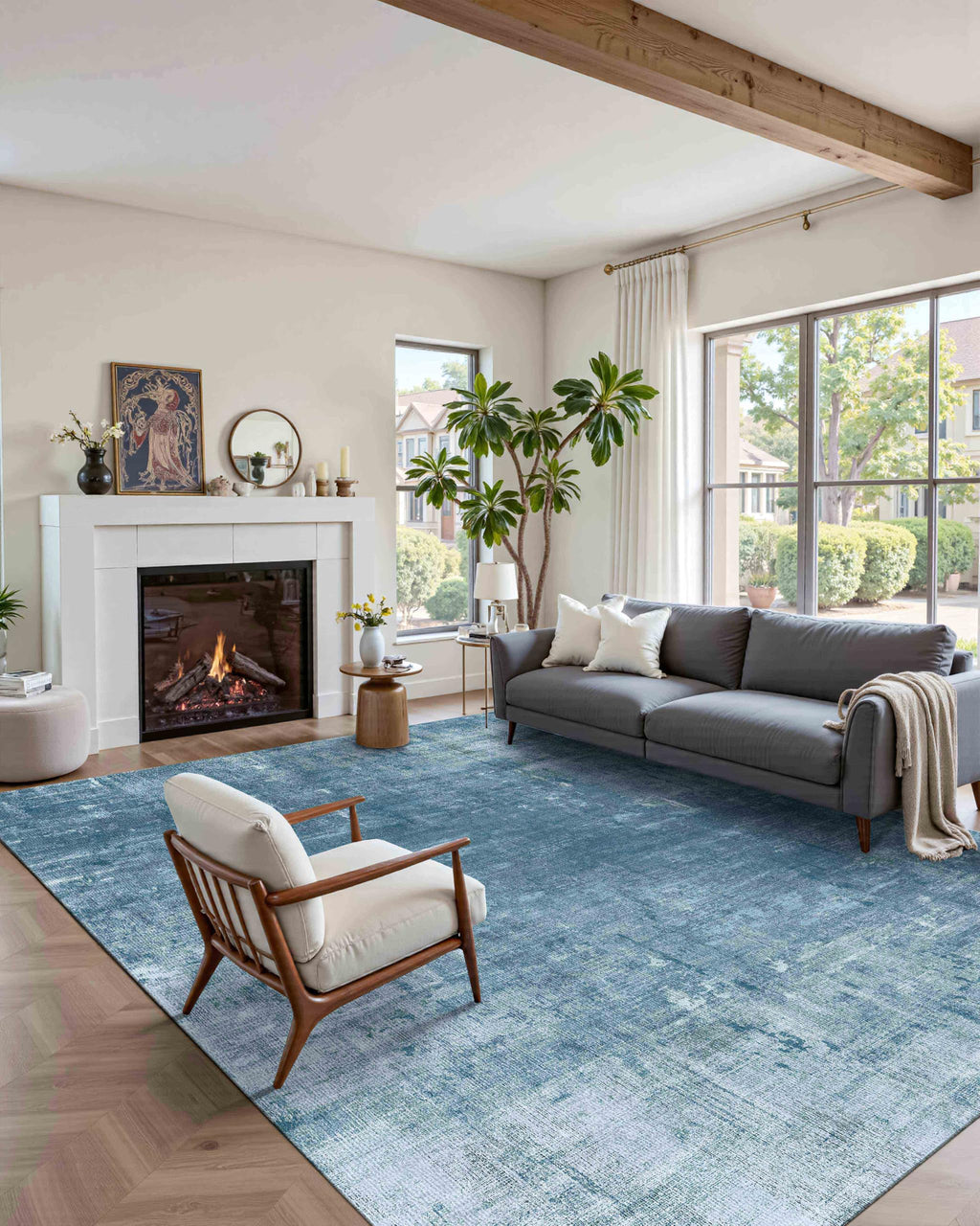 Latte&Fog Washable 6x9 Area Rugs for Living Room Modern Abstract Rug, Blue