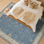 Hazo Haus Blue Big Rugs for Living Room - Dusty Blue 10x14 Area Rug for Large Bedroom, Dining Room, Washable Lightweight Low Pile Foldable Eclectic Modern Floral Home Décor