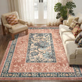 GarveeHome Terracotta Teal Washable 5x7 Area Rugs, Botanical Grove Vintage Cottage core Non-Slip Rug for Bedroom Living Room Nursery Kitchen Low-Pile Retro Carpet