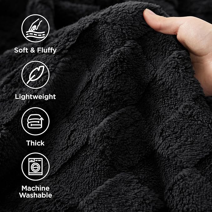 Bedsure GentleSoft Blankets Queen Size for Bed - Super Soft Cozy Blanket for Kids Girls, Large Fuzzy Fleece Throw for Bedroom Decor, Black, 90x90 Inches