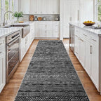 3x15 Washable Kitchen Runner Rug: Modern Moroccan Runners for Hallway Soft Non Slip Rugs with Rubber Backing Low Pile Thin Waterproof Floor Carpet for Entryway Bedroom Bathroom Indoor 3x15 Black