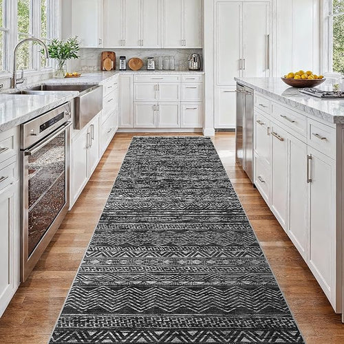 3x15 Runner Rug Washable Moroccan: Non Slip Hallway Floor Mat Charcoal