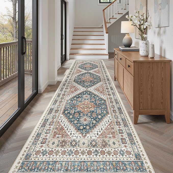Madane Hallway Runner Rug 3x10 Washable Kitchen Runners 10ft, Navy Blue