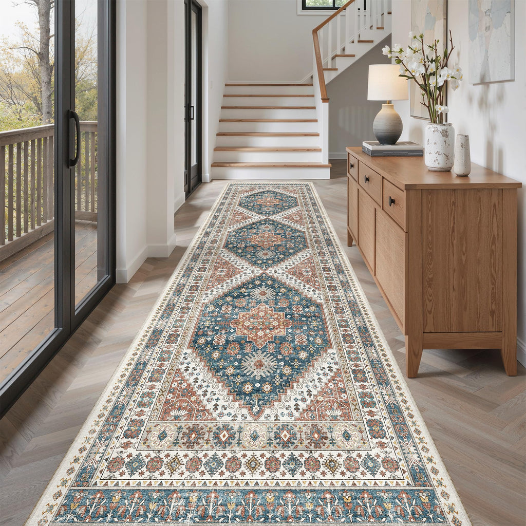 Madane Hallway Runner Rug 3x10 Washable Kitchen Runners 10ft, Navy Blue