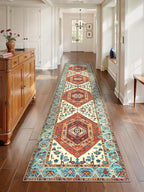 SERISSA Runner Rug for Hallways, 2'6"x12' Washable Non Slip Kitchen Runner Rug, Extra Long Boho Rug Ultra Soft Vintage Orange Print Floor Carpet for Bedroom Hallway Entryway Bathroom Laundry Room