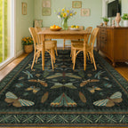 6x9 Dark Green Area Rugs for Dining Room - Rugs for Living Room, Bedroom Under Bed, Insect Moth Floral Non Slip Low Pile Floor Carpet