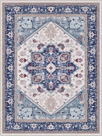 OPPODREAM Soft Area Rugs 9x12 Living Room, Washable Rugs 9x12 with Non Slip Backing, Faux Cashmere Low-Pile 9 x 12 Carpet, Navy Blue & Red & Cream