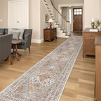 Washable Runner Rug 2.5x14, Non-Slip Long Kitchen Mats for Floor, Vintage Rug for Entryway, Soft Hallway Runner for Dining Room, Bedroom, Living Room(Orange,2.5'x14')
