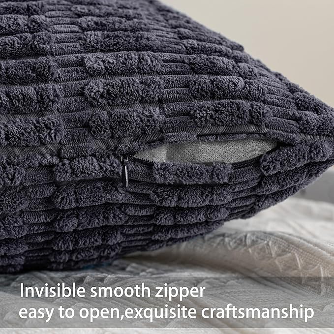 Pack of 2 Corduroy Decorative Throw Pillow Covers 24x24 Inch, Dark Grey