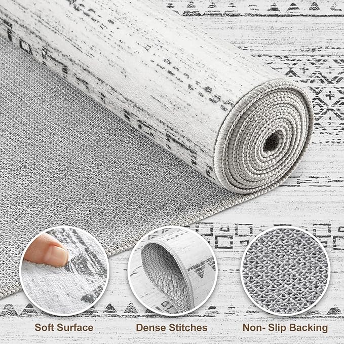Nakagishi Round Rug Boho Area Rugs: 5x5 Washable Large Circle Neutral Soft Stain Resistant Non-Slip Carpet for Women Aged 25-45 Farmhouse Decor Enthusiasts - Living Room Bedroom Dining Room Nursery