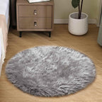 Goolela Grey Round Rug 3ft Fluffy Faux Sheepksin Fur Rug Fuzzy Gray Bedside Rugs for Bedroom Living Room Plush Soft Circle Shag Carpet