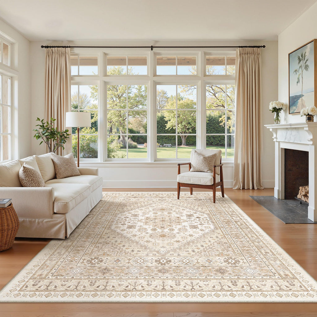zesthome 5x8 Area Rugs for Living Room,Large Washable Rug,Beige
