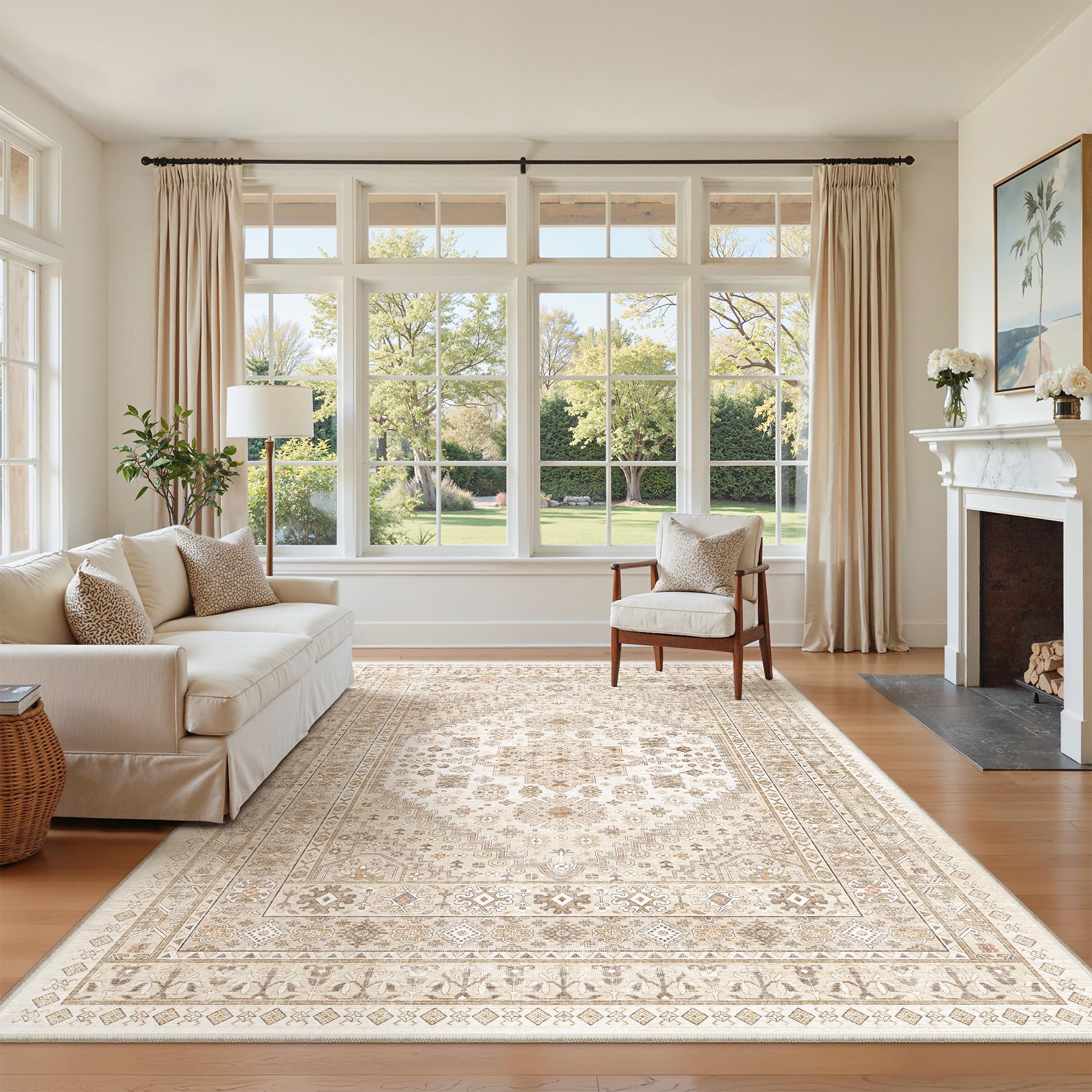 zesthome 5x8 Area Rugs for Living Room,Large Washable Rug,Beige