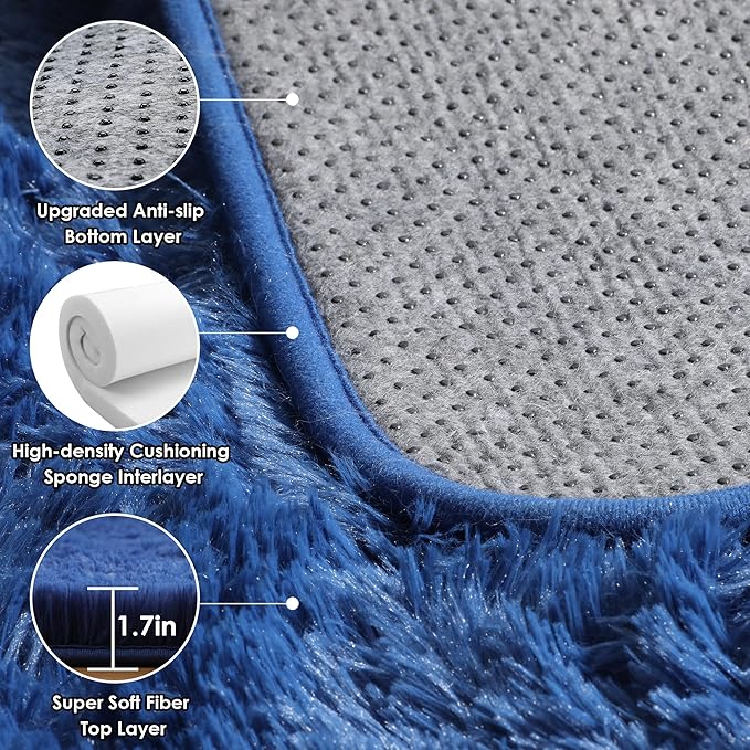 ONASAR Navy Area Rugs for Bedroom Living Room, 4x6 Blue Fluffy Indoor Bedside Floor Rug, Ultra Soft Plush Furry Fuzzy Shaggy Carpet for Nursery Kids Boys Teen Dorm Home Decor Aesthetic