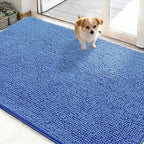 OLANLY Dog Door Mat for Muddy Paws 48x30, Absorbs Moisture and Dirt, Absorbent Non-Slip Washable Doormat, Quick Dry Chenille Mud Mat, Entry Indoor Entryway Carpet for Inside Floor, Cornflower Blue