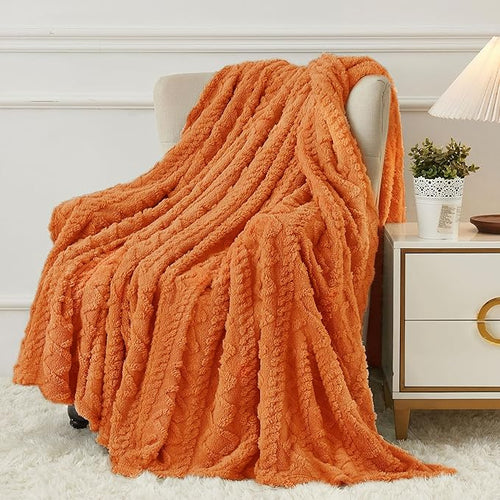 Aganear Fleece Throw Blanket for Bed Couch,Fall Boho Blanket,90"x90" Orange