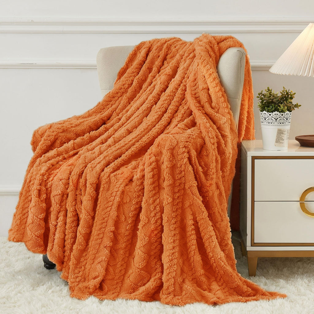 Aganear Fleece Throw Blanket for Bed Couch,Fall Boho Blanket,90"x90" Orange