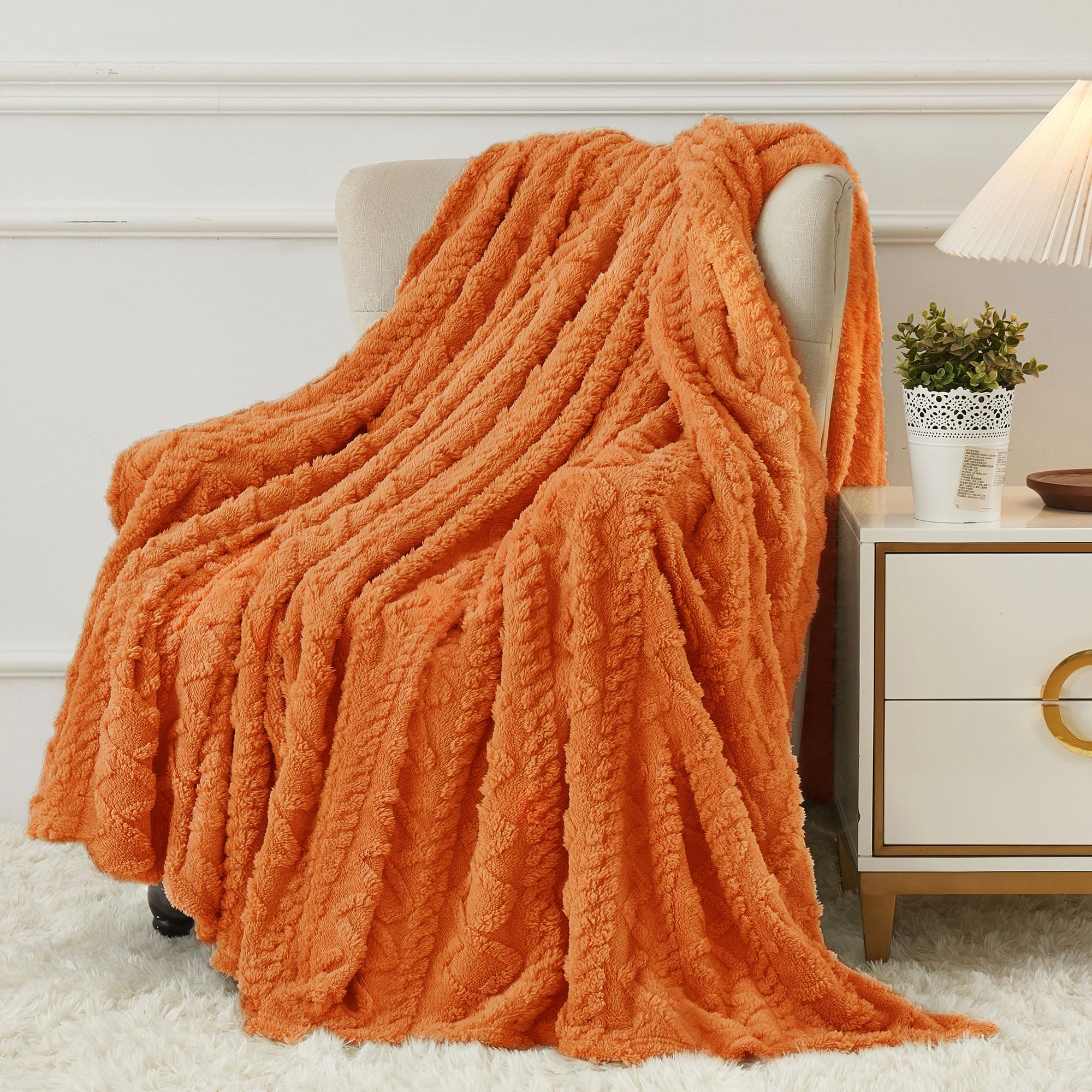 Aganear Fleece Throw Blanket for Bed Couch,Fall Boho Blanket,90"x90" Orange