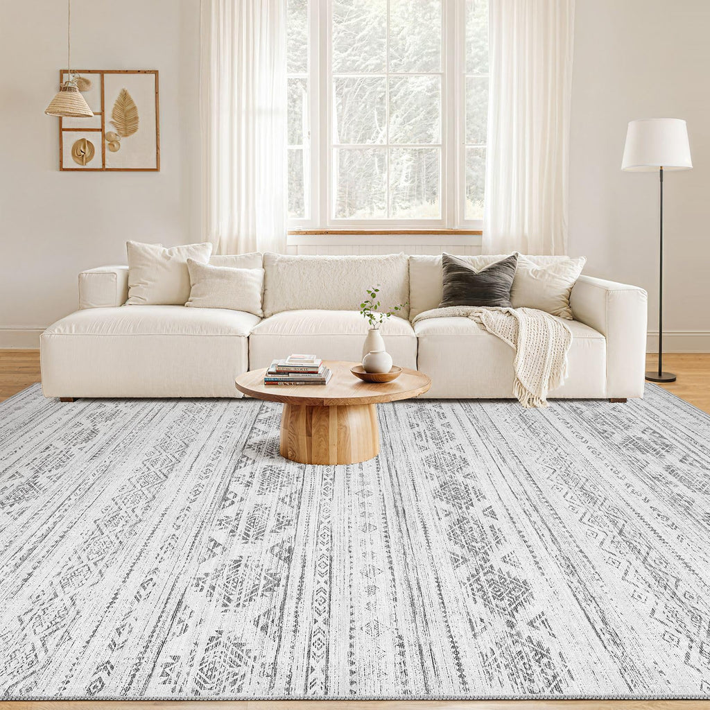 Nakagishi 7x9 Area Rug Living Room: Washable Boho Large Neutral Soft Farmhouse Modern Rugs Stain Resistant Moroccan Non-Slip Indoor Carpet for Bedroom Nursery Kids Office Dining Room- Dark Grey