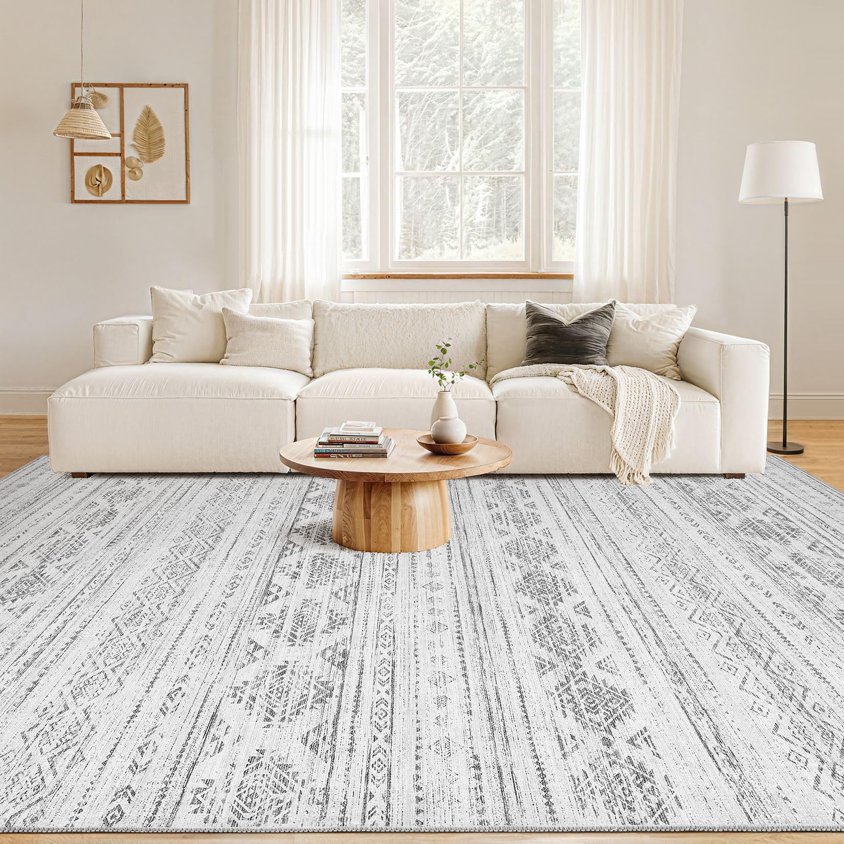 Nakagishi 7x9 Area Rug Living Room: Washable Boho Large Neutral Soft Farmhouse Modern Rugs Stain Resistant Moroccan Non-Slip Indoor Carpet for Bedroom Nursery Kids Office Dining Room- Dark Grey