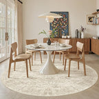 8x8 Beige Round Rug 8ft Living Room Circle Rug Vintage Round Area Rug Non Slip Indoor Carpet for Apartment