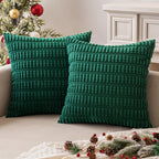 MIULEE Corduroy Decorative Throw Pillow Covers 18x18 Dark Green Pack of 2