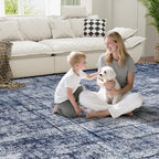 8x10 Washable Area Rug for Living Room Bedroom: Non-Slip Modern Navy Blue