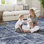 8x10 Washable Area Rug for Living Room Bedroom: Non-Slip Modern Navy Blue