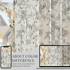 jinchan Floral Curtains 108 Inch Length Black Flower Linen Farmhouse Curtain for Living Room French Country Vintage Curtain Rod Pocket Curtains Set 2 Panels Balck Floral Printed